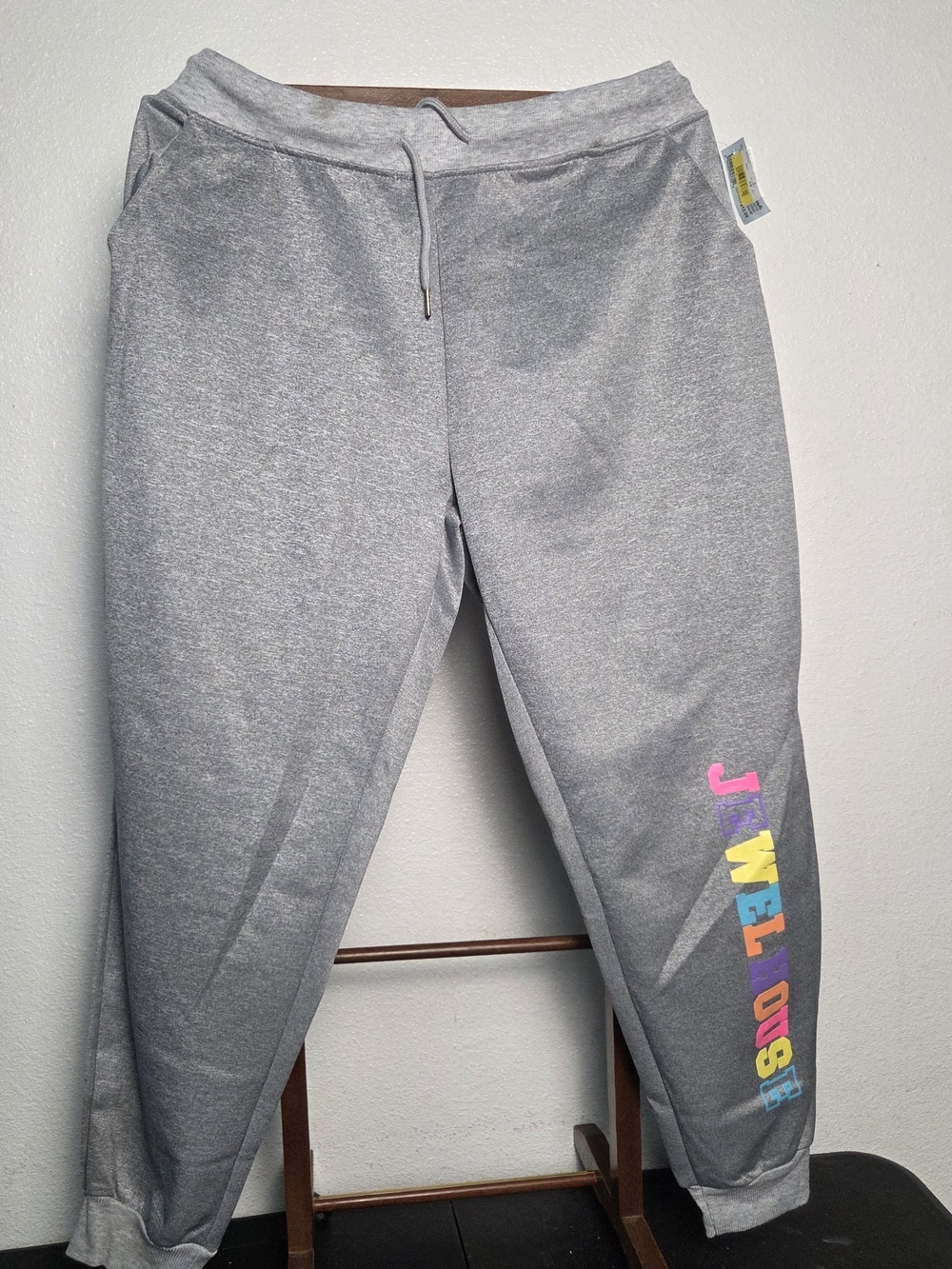 Womens Grey Jogger Sweatpants with Colorful Side Print